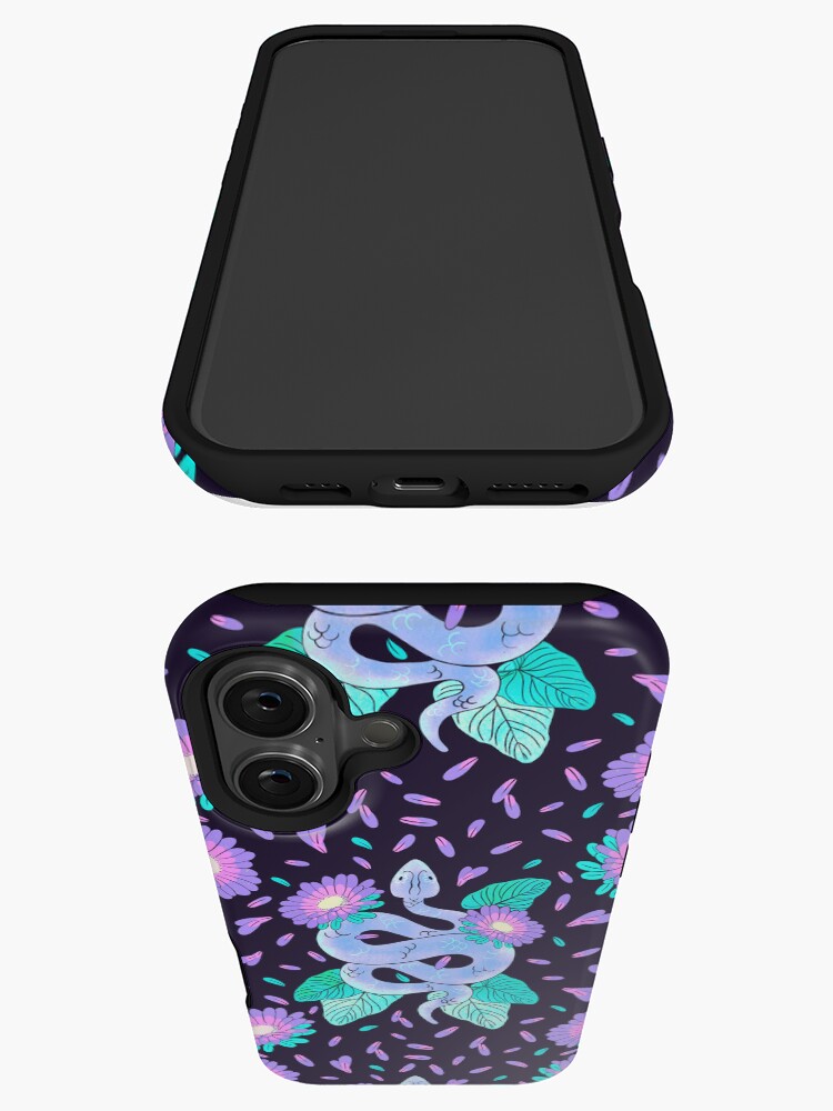 Imagen 3 de 4, Funda de iPhone con la obra Medicina de serpiente floral patrón púrpura y verde azulado, diseñada y vendida por Guidedbylight.