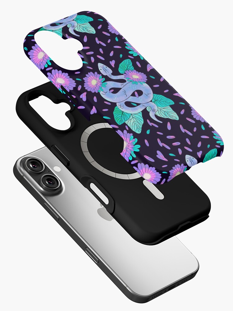 Imagen 2 de 4, Funda de iPhone con la obra Medicina de serpiente floral patrón púrpura y verde azulado, diseñada y vendida por Guidedbylight.