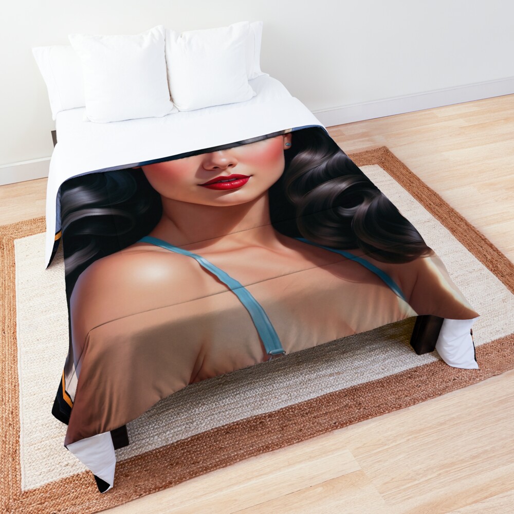An Enchanting Hollywood Pinup Glamour Girl Amidst An Ocean Sunset AI Concept Art by Xzendor7 | A Captivating Beauty 3 An Enchanting Hollywood Pinup Glamour Girl Amidst An Ocean Sunset Gorgeous AI Concept Art by Xzendor7 Decorative Art Print Comforter
