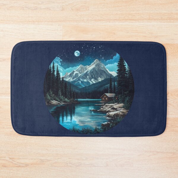 Item preview, Serene Mountain Lake Under Starry Sky Cabin by the Lake designed and sold by meganohm.