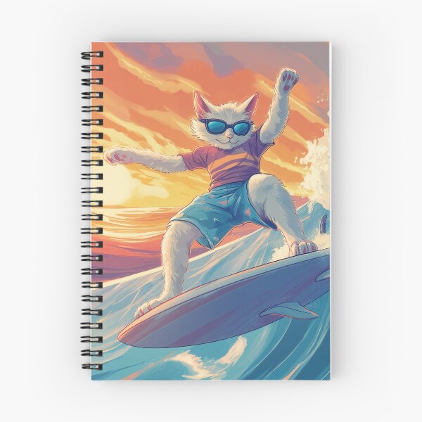 Item preview, Sunset Surfing Cat - Surfing Cat Art Print designed and sold by Ideationing.