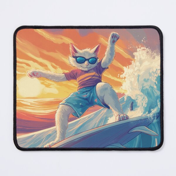 Item preview, Sunset Surfing Cat - Surfing Cat Art Print designed and sold by Ideationing.