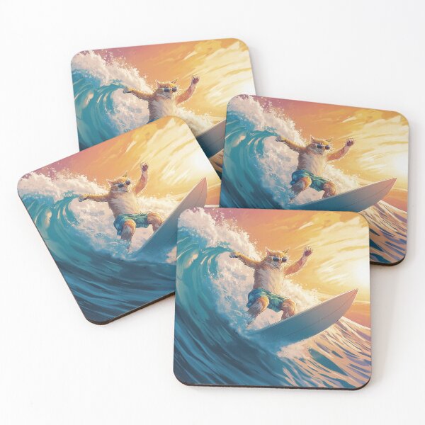 Item preview, Surfing Sunset Cat - Oceanic Feline Art Print designed and sold by Ideationing.