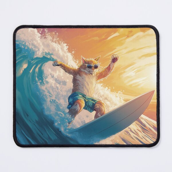 Item preview, Surfing Sunset Cat - Oceanic Feline Art Print designed and sold by Ideationing.