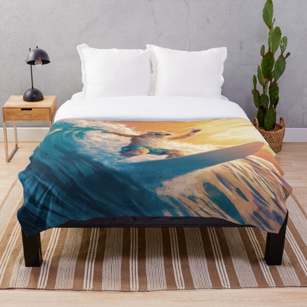 Item preview, Surfing Sunset Cat - Oceanic Feline Art Print designed and sold by Ideationing.