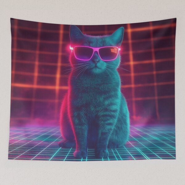 Item preview, Neon Cool Cat - Retro Futuristic Cat Art Print designed and sold by Ideationing.