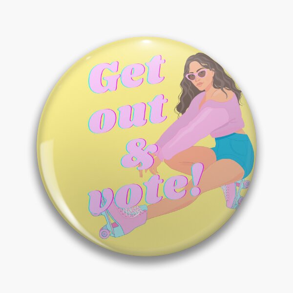 Item preview, Get out & vote roller skating girl in pink and blue designed and sold by KWZCreates.