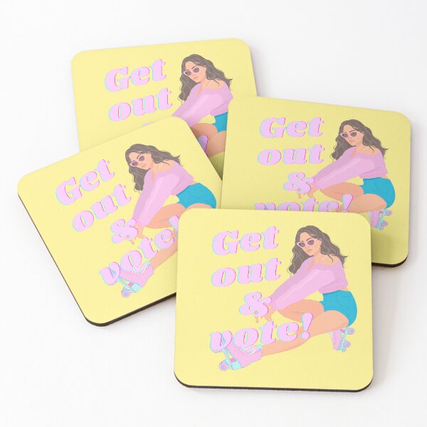 Item preview, Get out & vote roller skating girl in pink and blue designed and sold by KWZCreates.