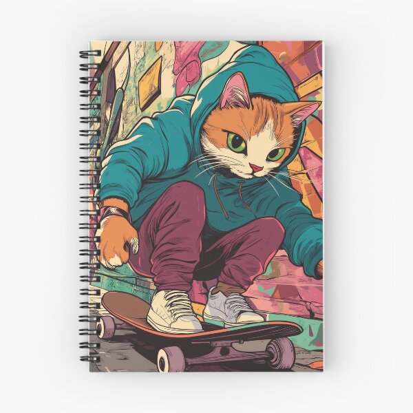 Aperçu de l'œuvre Sweat à capuche skateboard chat - imprimé style street art créée et vendue par Ideationing.