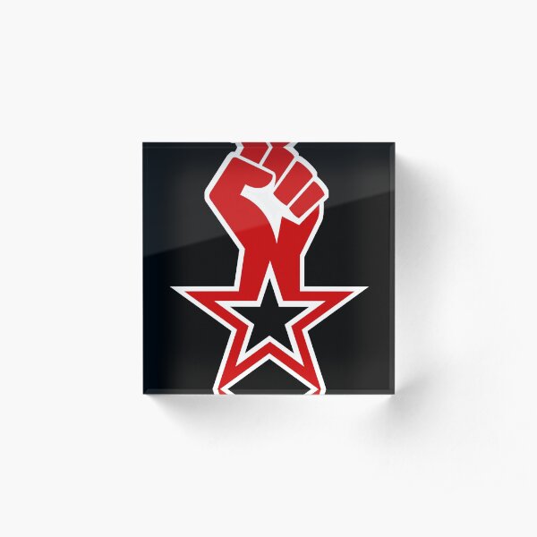 Raised Fist Red Star Socialist Design Acrylic Block