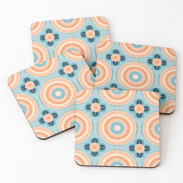 Item preview, Mid Century Modern  Geometric  Circles Light blue  Peach designed and sold by Prints and Lifestyle.