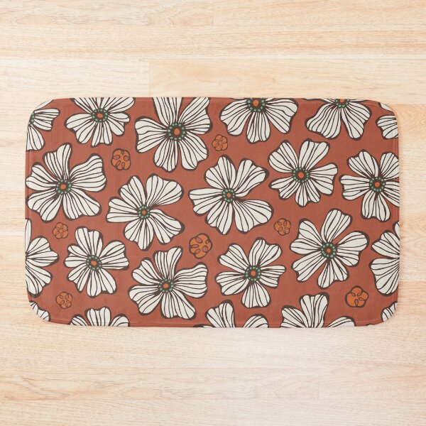 Item preview, White Hand Drawn Flowers on Brick Red Pattern designed and sold by schorrnuff.