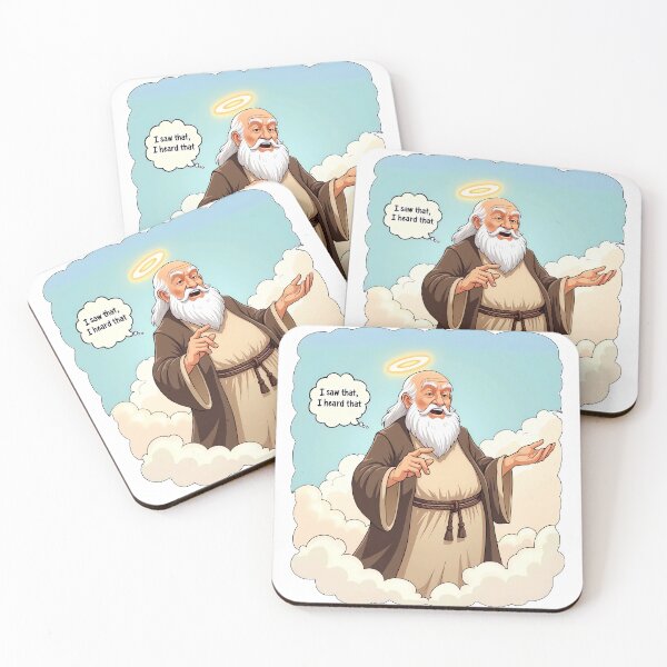 Item preview, Funny Cartoon of God with Halo Saying 'I Saw That, I Heard That' – Humorous Divine Omnipresence Illustration designed and sold by marvinismyname.