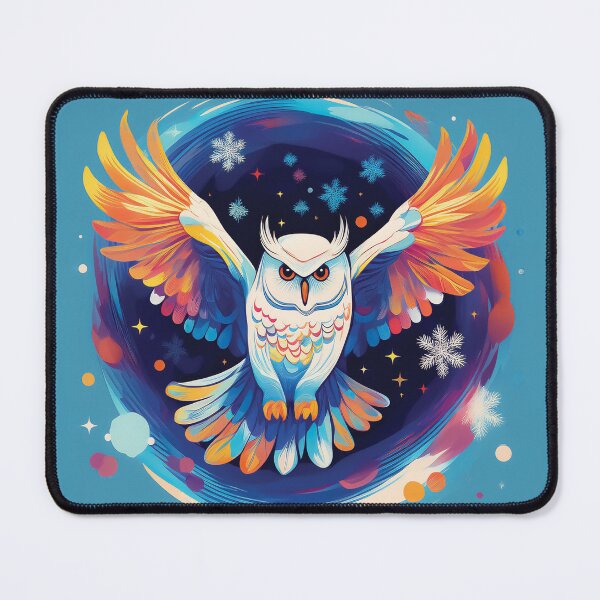 Item preview, A majestic owl in flight against a vibrant blue background design. designed and sold by HEMRO.