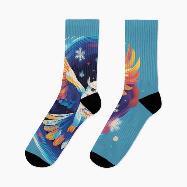 Item preview, A majestic owl in flight against a vibrant blue background design.  designed and sold by HEMRO.