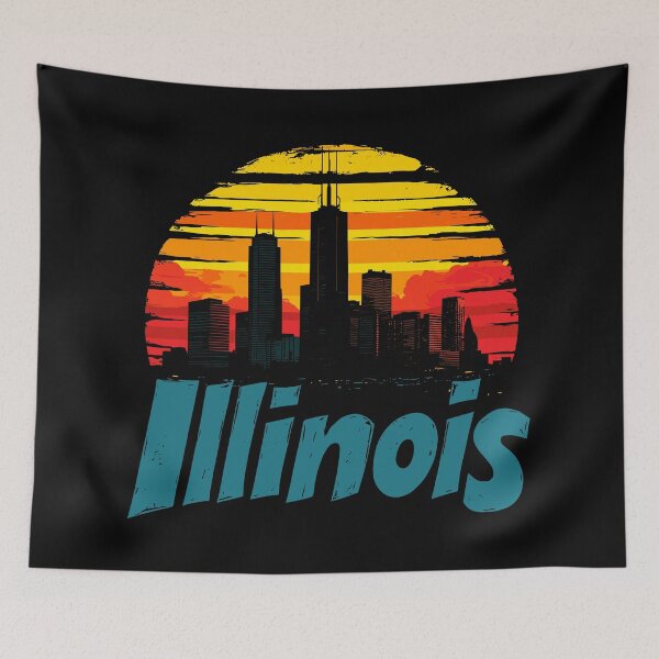 Artikelvorschau, Lebendiges Illinois Sunset Skyline Grafikdruck Unisex T-Shirt entworfen und verkauft von ThreadQuirk.