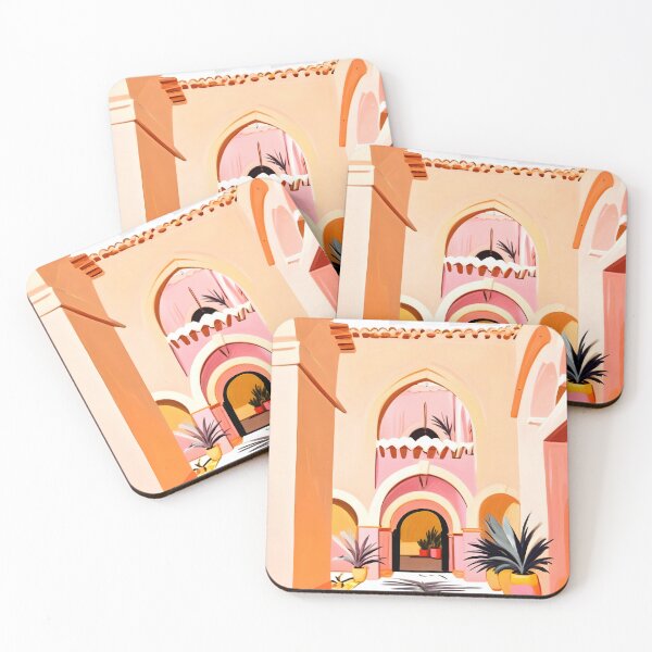 Item preview, The Courtyard, Pastel Turkish City Buildings, Bohemian House Interior Design, Eclectic Travel Architecture Illustration designed and sold by 83oranges.com.