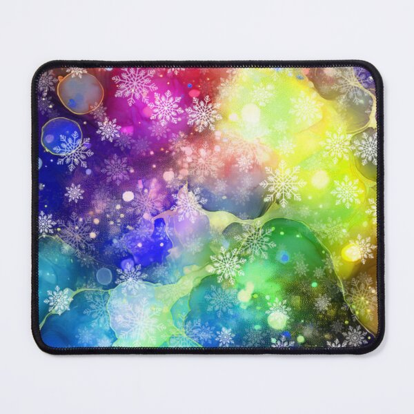 Item preview, Snowflakes on a background of colorful, intense spots of alcohol ink /blue,yellow, magenta, red, green designed and sold by My-fake-places.
