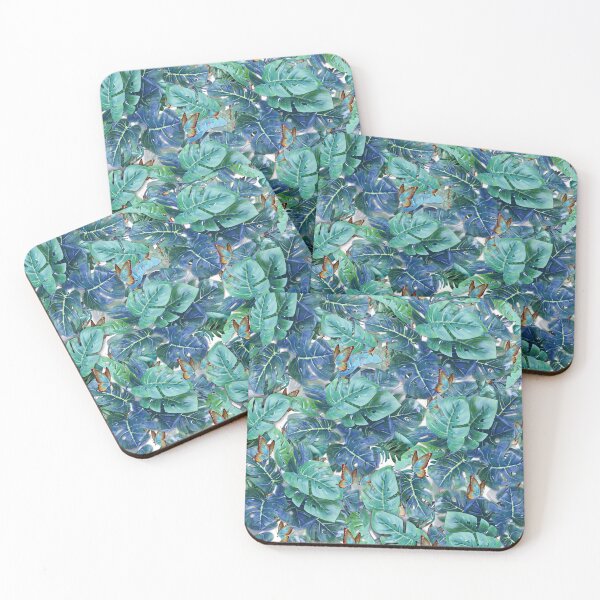 Item preview, Blueish Turquoise Monstera Leaves & Butterflies designed and sold by NadineMay.
