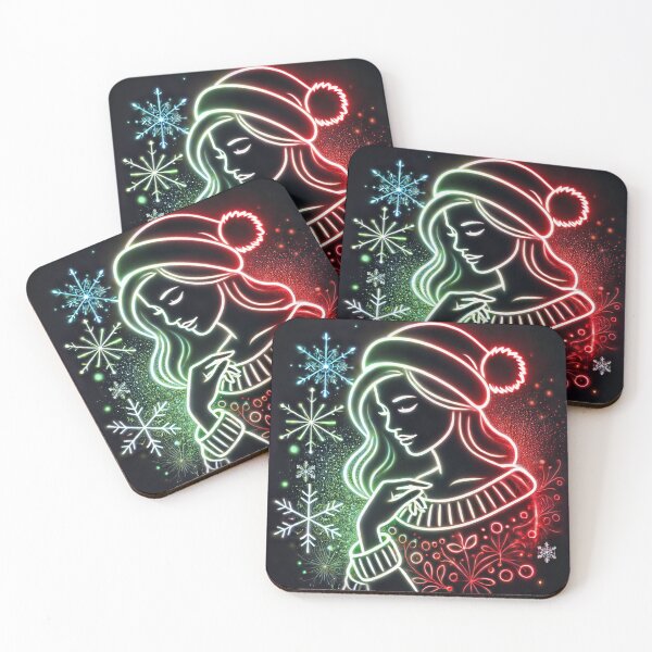 Item preview, Neon Santa Claus with snowflakes and winter sweater designed and sold by Thomas-Arts.