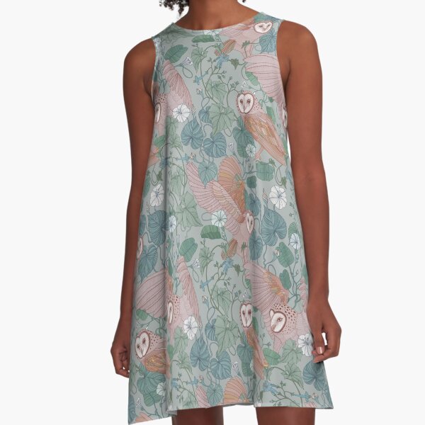 Rosa Schleiereulen A-Linien Kleid