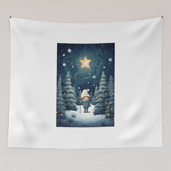 Item preview, Cartoon Illustration of a Child Holding a Lantern in a Snowy Forest designed and sold by MiraCleAI.