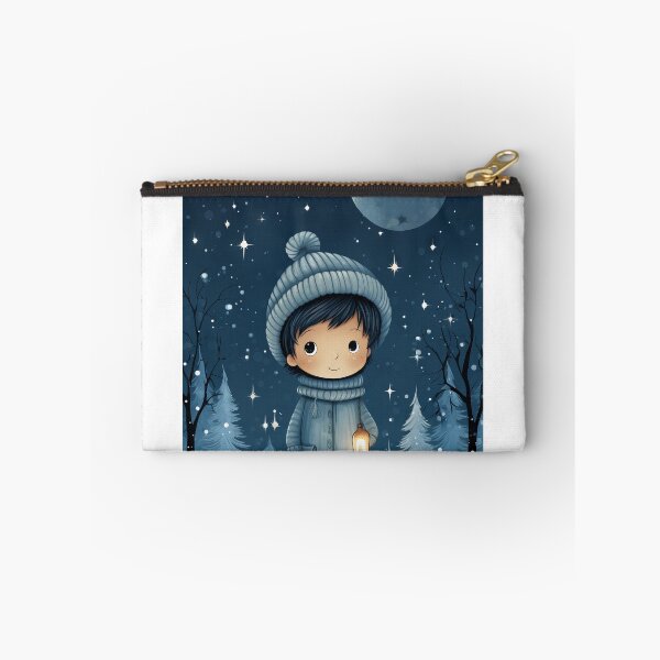 Item preview, Cartoon Illustration of a Child Holding a Lantern in a Snowy Forest designed and sold by MiraCleAI.