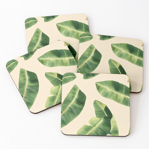Item preview, Seamless pattern showcasing banana leaves with slight watercolor texturing, arranged on a warm beige background  designed and sold by ThaiArtShop.