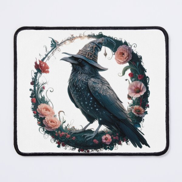 Item preview, halloween Black Raven with Wizard's Hat and Flowers,halloween Black Raven,halloween pumpkin,Halloween Hr,halloween illustration designed and sold by Expressions-Sel.
