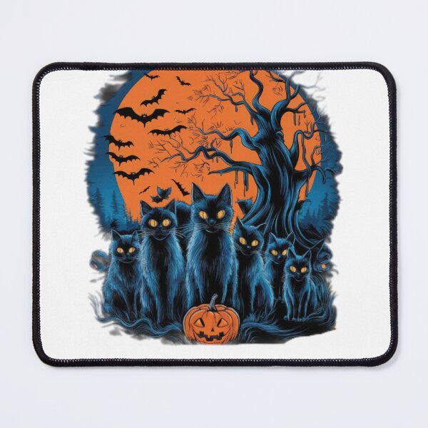 Item preview, halloween black cats with orange moon and bats,halloween black cats,halloween pumpkin,Halloween Hr,halloween illustration designed and sold by Expressions-Sel.