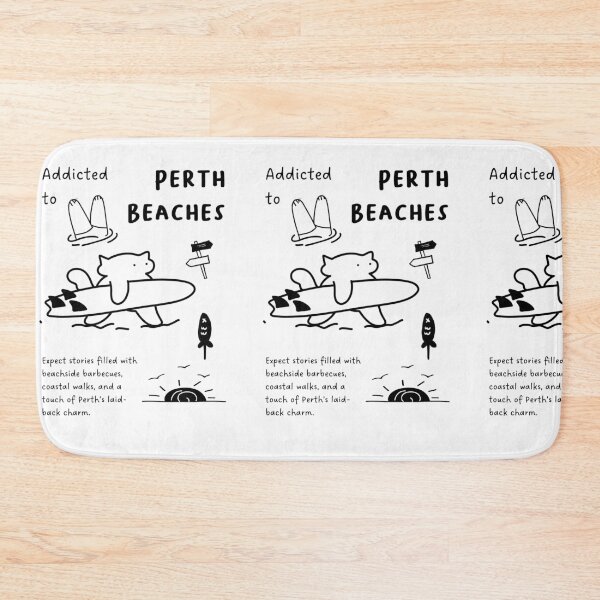 Item preview, Addicted to Perth Beaches | Illustration of a Cat Carrying a Surfboard, Sunset, and Fish designed and sold by RM-Journey.