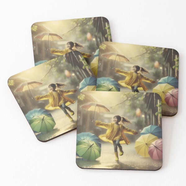 Item preview, "Rainy Day Bliss: Young Girl Dancing with Umbrellas" designed and sold by choder61.