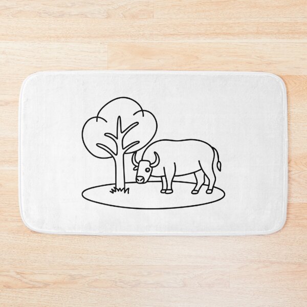 Item preview, An Illustration of a Buffalo Grazing in an Open Field Beside Tree designed and sold by rasagamastore.