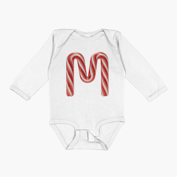 CANDY CANE LETTER M Long Sleeve Baby One-Piece