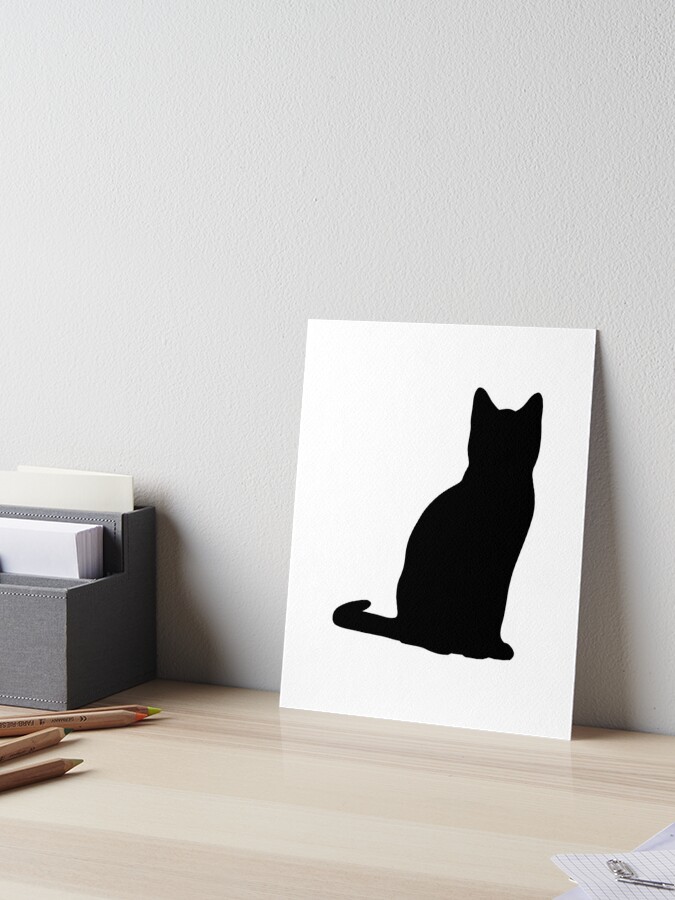 Sitting Cat Silhouette Black And White Art Board Print By Kiraxen Redbubble