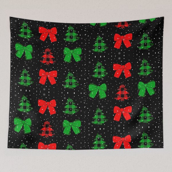 Item preview, Chic Christmas Pattern. Plaid Trees and Red and Green Christmas Bows in Coquette Style designed and sold by FreeSoulLab.