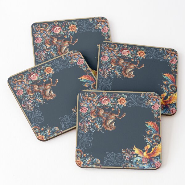 Item preview, watercolor paint design in Russian fairy tale style with horse and fire bird with flowers designed and sold by Arscorart.