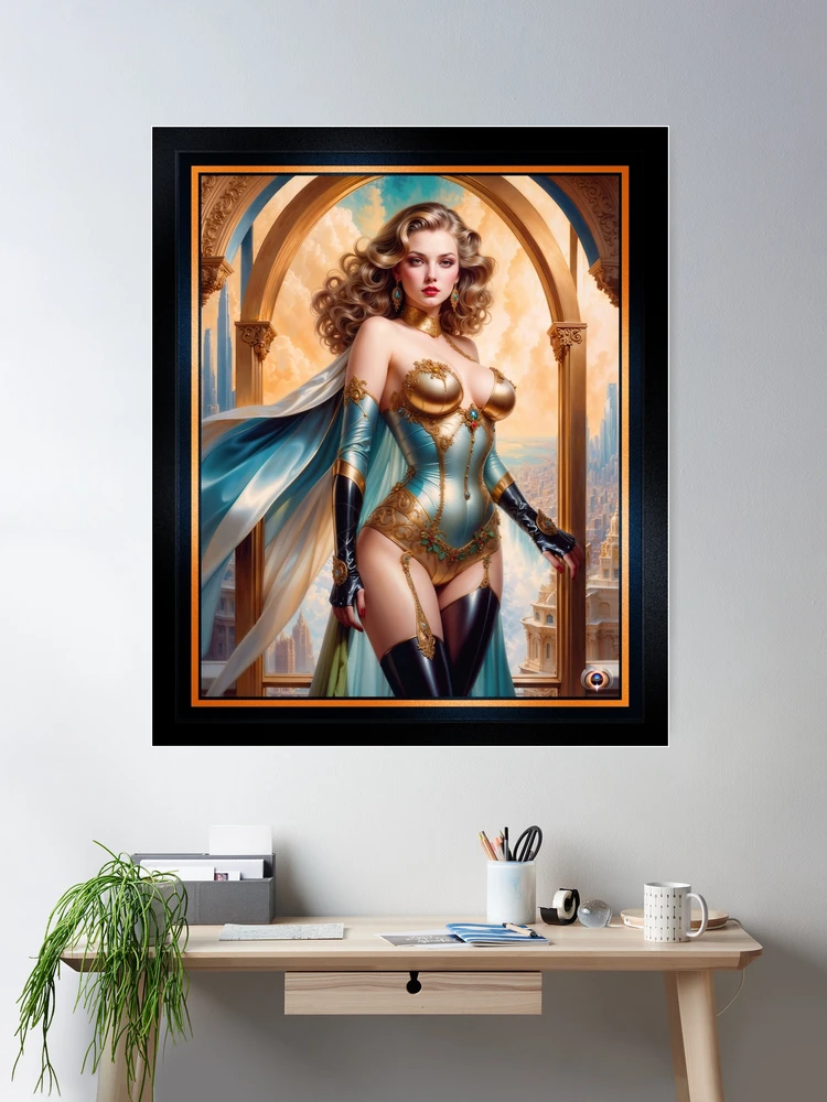 Regal Woman In Opulent Gold And Turquoise Attire Amidst Classic Cityscape AI Concept Art by Xzendor7 | A Beauty Of A Bygone Era 2 Regal Woman In Opulent Gold And Turquoise Attire Amidst Classic Cityscape Captivating AI Concept Art by Xzendor7 Wall Decor Poster Art Print