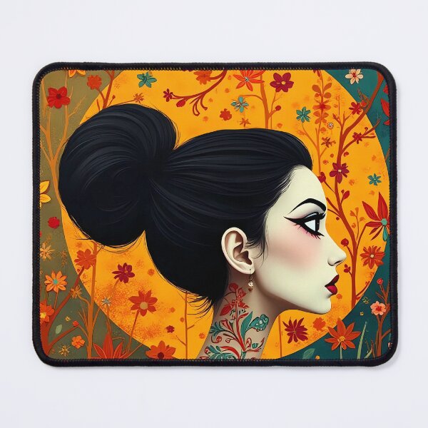 Item preview, Ornate Tattooed Woman in Profile with Floral Moon designed and sold by marvinismyname.