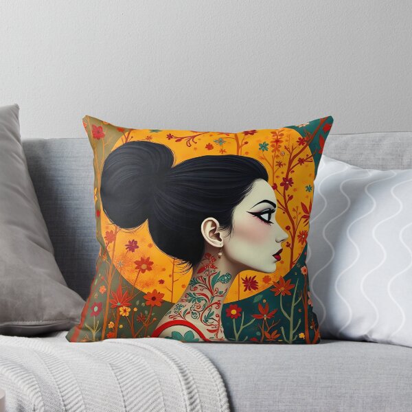 Item preview, Ornate Tattooed Woman in Profile with Floral Moon designed and sold by marvinismyname.