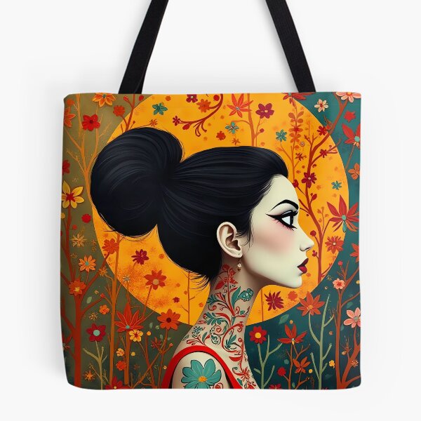 Item preview, Ornate Tattooed Woman in Profile with Floral Moon designed and sold by marvinismyname.