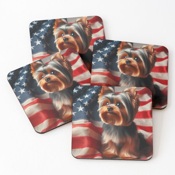 Item preview, Patriotic Yorkshire Terrier (Yorkie) Dog with USA Flag designed and sold by bonnieleigh6902.