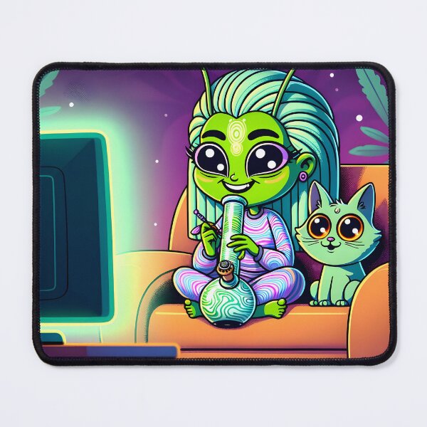 Item preview, Alien Girl Watches TV and Smokes Bong designed and sold by HolaJosephina.