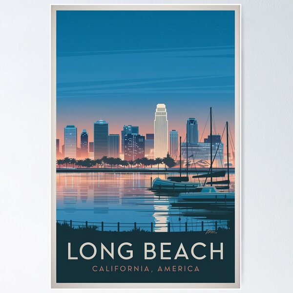 Item preview, Long Beach Vintage Travel Poster designed and sold by TravelerRat.