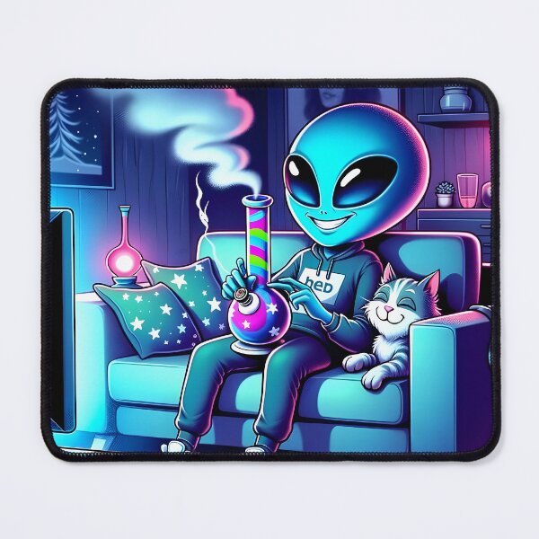 Item preview, Alien watches TV and smokes a bong designed and sold by HolaJosephina.