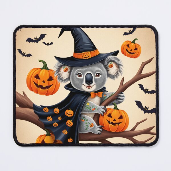 Item preview, Cute Halloween Koala in Witch Costume with Pumpkins and Bats – Vintage Halloween Art designed and sold by TRex-Landscapes.