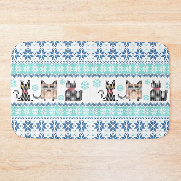 Item preview,  Funny Ugly Holiday Sweater Blue Snowflake Pattern Knit Cat  designed and sold by LEILA ART SPACE.
