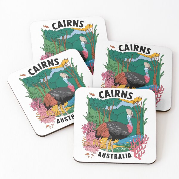 Item preview, Pegatina de viaje retro minimalista vintage - Cairns Australia con casuario designed and sold by pod24.