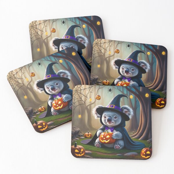 Item preview, Cute Koala in Witch Costume with Pumpkin Lanterns - Halloween Illustration designed and sold by TRex-Landscapes.