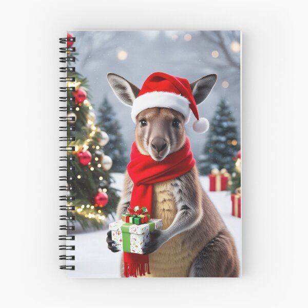 Item preview, Festive Kangaroo with Christmas Present and Christmas Tree – Australian Christmas Illustration designed and sold by TRex-Landscapes.